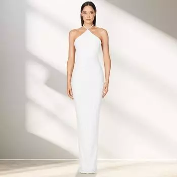 Женское модное облегающее платье с открытой спиной Pure Wind без рукавов с вырезом и разрезом S белый