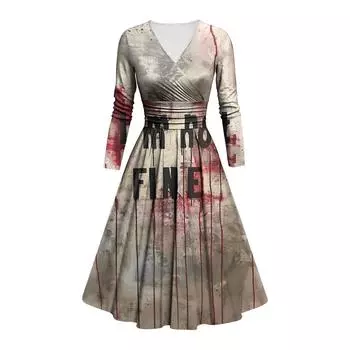 Женское модное облегающее платье с V-образным вырезом и длинным рукавом с принтом на Хэллоуин XXXXXL верблюд