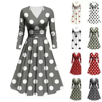 Женское модное облегающее платье с V-образным вырезом, длинными рукавами и оборками в горошек, повседневное платье M чёрный