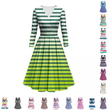 Женское модное облегающее платье с V-образным вырезом, оборками и длинными рукавами, в полоску, с градиентным принтом и принтом L чёрный