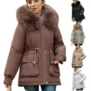 Женское модное облегающее плюшевое пальто с капюшоном на молнии с воротником-стойкой, зимнее теплое хлопковое пальто, пуховик L чёрный