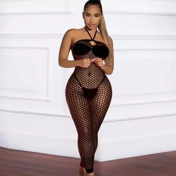 Женское модное обтягивающее нижнее белье в сеточку, женский сексуальный сетчатый ажурный прозрачный чулок для всего тела, эротический прозрачный костюм для тела L