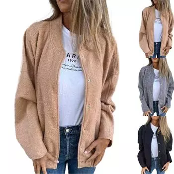 Женское модное однотонное пальто с длинными рукавами, свободная куртка на молнии M чёрный