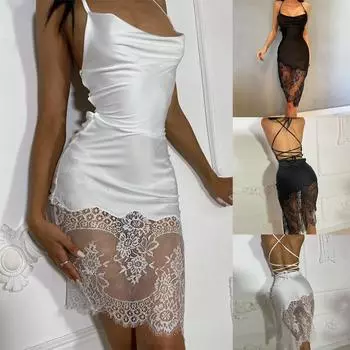 Женское модное однотонное платье без рукавов с открытой спиной и шнуровкой M чёрный