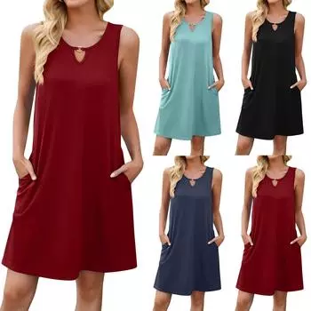 Женское модное однотонное платье без рукавов с карманом и жилетом L чёрный