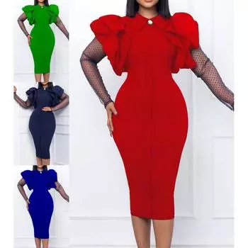 Женское модное однотонное платье-карандаш, элегантное однотонное платье с длинными рукавами для вечеринки S темно-синий