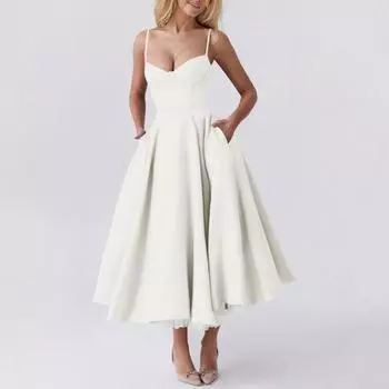 Женское модное однотонное платье принцессы с сеткой и двухслойным платьем на подтяжках L бежевый