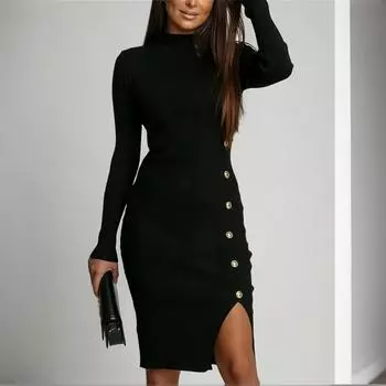 Женское модное однотонное платье прямого кроя на пуговицах XL чёрный