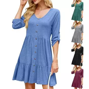 Женское модное однотонное платье-пуловер с V-образным вырезом и короткими рукавами L чёрный