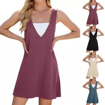 Женское модное однотонное платье-пуловер с V-образным вырезом, двустороннее, свободное, без рукавов L чёрный