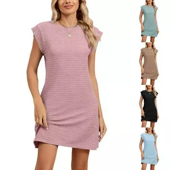 Женское модное однотонное платье-пуловер с круглым вырезом и свободными карманами L чёрный