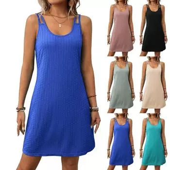 Женское модное однотонное платье-пуловер с U-образным вырезом и свободным рукавом, без рукавов, с карманом и жилетом M чёрный