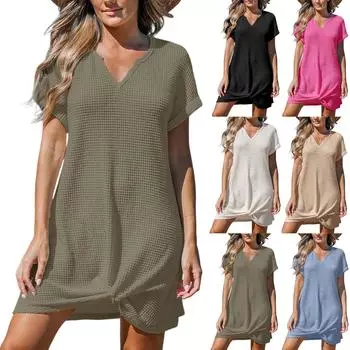 Женское модное однотонное платье-пуловер с V-образным вырезом и свободными карманами L армия зеленый