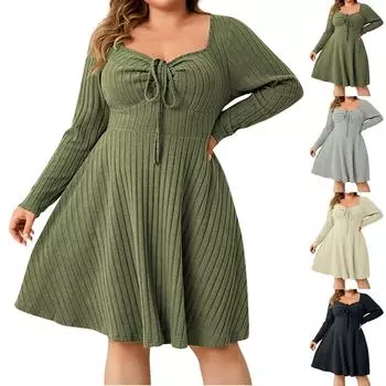 Женское модное однотонное платье с большим V-образным вырезом и длинными рукавами XL чёрный