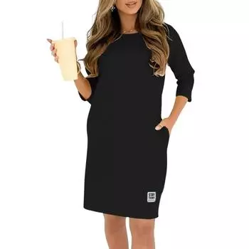 Женское модное однотонное платье с круглым вырезом, свободного кроя, в стиле кэжуал M чёрный