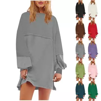 Женское модное однотонное платье с круглым вырезом и длинными рукавами, с разрезом в стиле пэчворк, длинное платье с капюшоном L чёрный