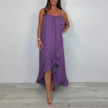 Женское модное однотонное платье с V-образным вырезом, оборками, свободного кроя L фиолетовый