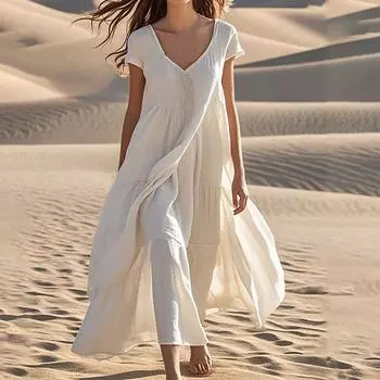 Женское модное однотонное платье с V-образным вырезом, рукавами-фонариками и короткими рукавами L хаки