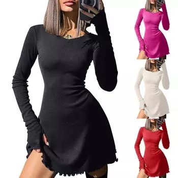 Женское модное однотонное платье с завязкой на спине L бежевый