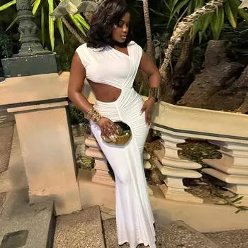 Женское модное однотонное платье в европейском и американском стиле с косым воротником, лентой без рукавов, юбкой-рыбьим хвостом L белый