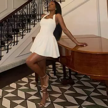 Женское модное однотонное платье в европейском и американском стиле, сексуальные подтяжки, цельнокроеная юбка без рукавов с открытой спиной L белый