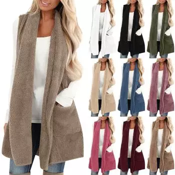 Женское модное однотонное повседневное пальто из плюшевого жилета с карманами XXL верблюд