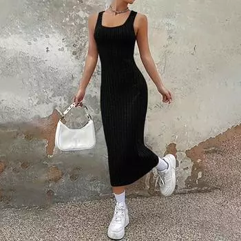 Женское модное однотонное повседневное платье без рукавов на бретелях L