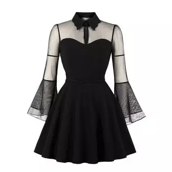 Женское модное однотонное сетчатое платье-труба с длинными рукавами в стиле ретро L чёрный