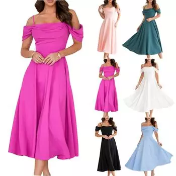 Женское модное однотонное сексуальное плиссированное платье на подтяжках с темпераментным А-силуэтом L чёрный