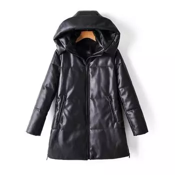 Женское модное осенне-зимнее пальто, куртка с длинным рукавом на молнии, новые женские стильные свободные кожаные куртки с капюшоном, пальто, женские топы, мотоциклетное пальто, верхняя одежда L чёрный