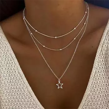 Женское модное ожерелье с подвеской в виде полой звезды