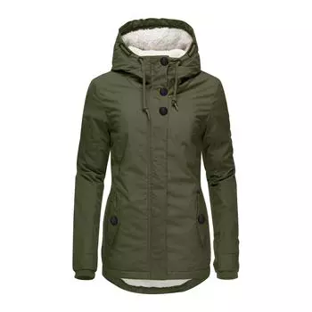 Женское модное пальто с хлопковой подкладкой Пальто из овечьей шерсти с хлопковой подкладкой и флисовым капюшоном L армия зеленый