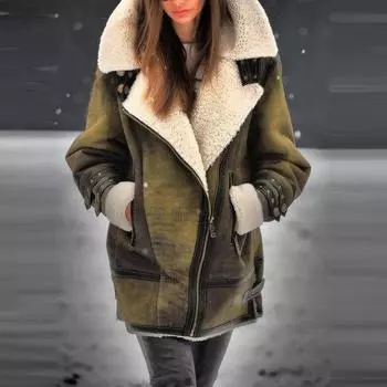 Женское модное пальто с хлопковой подкладкой Пальто из овечьей шерсти с хлопковой подкладкой и флисовым капюшоном L зелёный