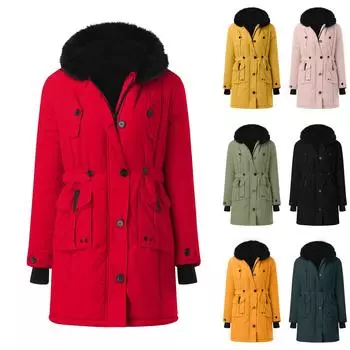 Женское модное пальто с хлопковой подкладкой Пальто из овечьей шерсти с хлопковой подкладкой и флисовым капюшоном XL