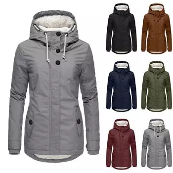 Женское модное пальто с хлопковой подкладкой Пальто из овечьей шерсти с хлопковой подкладкой и флисовым капюшоном XXXL чёрный