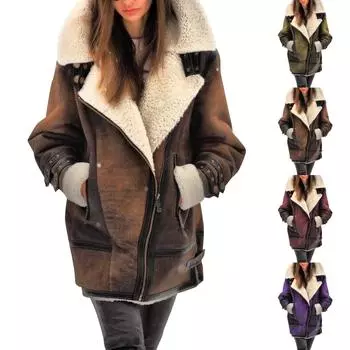 Женское модное пальто с хлопковой подкладкой Пальто из овечьей шерсти с хлопковой подкладкой и флисовым капюшоном L зелёный