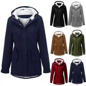 Женское модное пальто с хлопковой подкладкой Пальто из овечьей шерсти с хлопковой подкладкой и флисовым капюшоном L армия зеленый