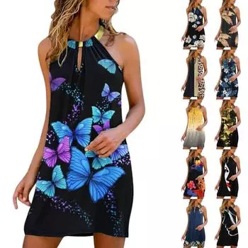 Женское модное платье без рукавов без бретелек с принтом, лето 2022 L бежевый