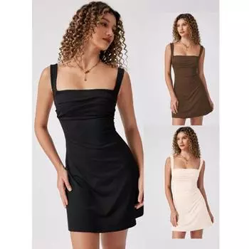 Женское модное платье без рукавов для офиса, уличное повседневное облегающее мини-платье S чёрный