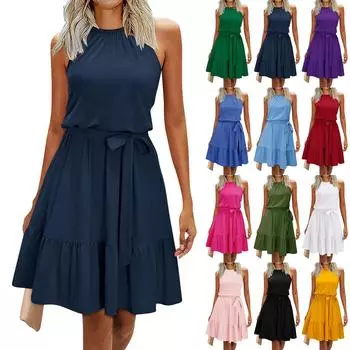 Женское модное платье без рукавов с драпировкой и плиссировкой, однотонное L армия зеленый