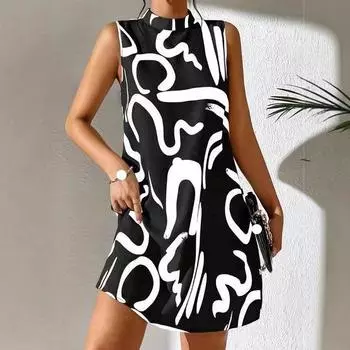 Женское модное платье без рукавов с круглым вырезом и принтом S абрикосовый