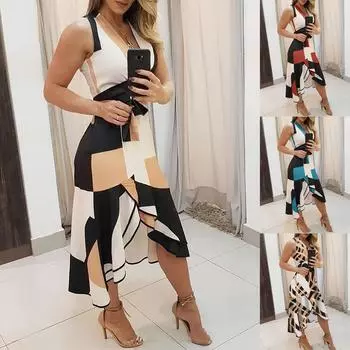 Женское модное платье без рукавов с рюшами нерегулярного цвета и принтом XXXL коричневый