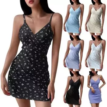 Женское модное платье без рукавов с V-образным вырезом и цветочным принтом L чёрный