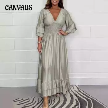 Женское модное платье больших размеров с V-образным вырезом и оборками S зелёный