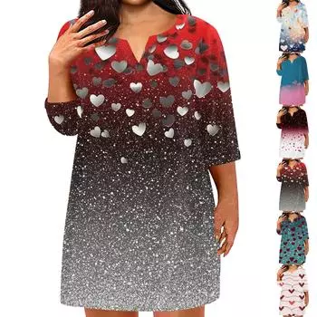 Женское модное платье больших размеров с V-образным вырезом и рукавом три четверти, повседневное, с принтом «Любовь» и карманами XXXXL розовый