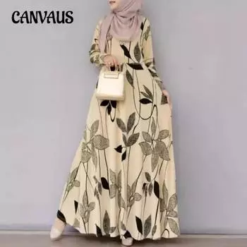 Женское модное платье больших размеров с цветочным принтом и длинными рукавами S чёрный