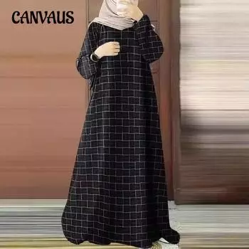 Женское модное платье больших размеров с принтом в клетку удлиненной формы S чёрный