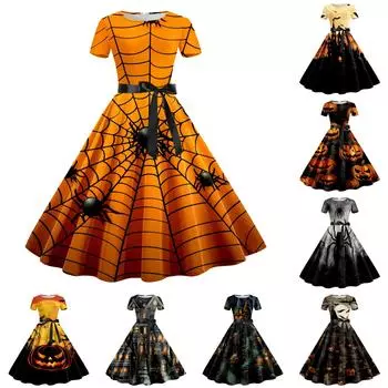 Женское модное платье для коктейля на Хэллоуин с принтом в стиле панк, винтажное платье M зелёный