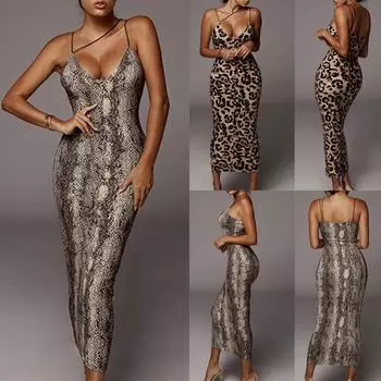 Женское модное платье до колена с v-образным вырезом и змеиным леопардовым ремнем без рукавов L коричневый