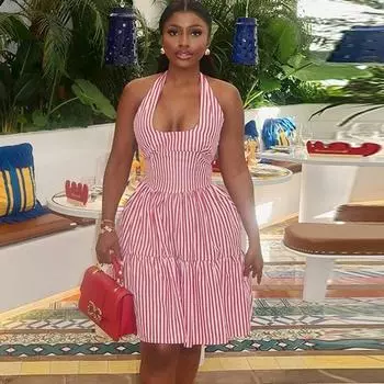 Женское модное платье-халтер с цифровым принтом, облегающее платье без рукавов и спины, А-силуэт S розовый